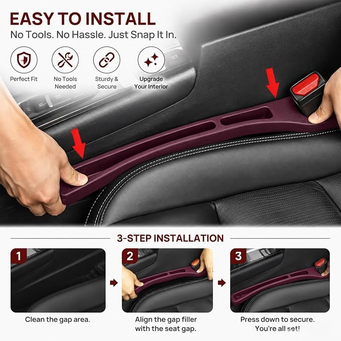 Car Seat Gap Filler Organizer, Car Organizer Front Seat 2-in-1 Storage No-Drop for Storing Phones, Keys, Fits Most Cars, Trucks, SUV (2Pcs, Red)