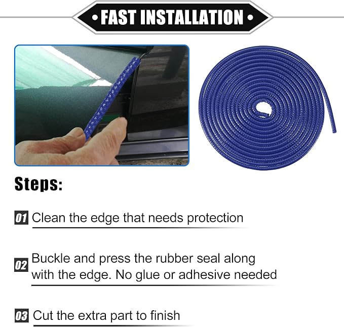 Vehicle Door Edge Guard, 16.4ft U Shape Rubber Edge Trim Seal Strip Protector Universal for Car Truck ATV Boat Multifunctional No Glue PVC Iron Blue