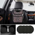 Leopard Car Trash Can with Lid & Coasters | 2 Gallon Leak-Proof Hanging Garbage Bin for Back Seat | Waterproof Storage Organizer & Cooler Bag for Road Trips, SUVs & Family Travel