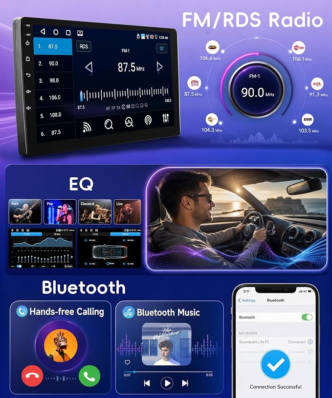4G+64G Android 15 Car Stereo for Toyota Yaris Vios 2007-2014, 10.1" IPS Touch Screen Radio with Wireless Carplay Android Auto GPS Navigation/32 EQ/Bluetooth 5.0/5Ghz WiFi/AHD Backup Camera/SWC