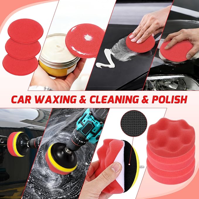 52PCS Car Detailing Kit Auto Cleaning Tools Wash Set with Storage Carry Bag Home Use for Interior Exterior Deep Clean Polish Car Care Windshield Dashboard Seat Air Vents Wheels Tires, Red