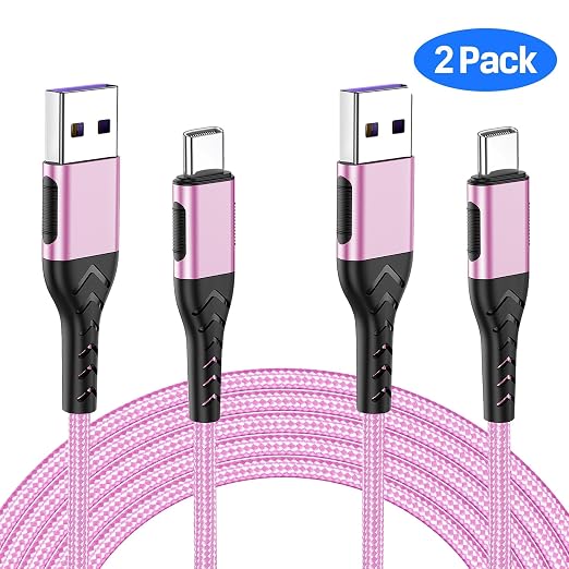 USB C Cable,2Pack 6ft Fast USB Type C Charging Cable for Android/Phone/Pad/Laptop, Type C Charger Braided USB Cable Compatible with iPhone 15 Pro/Plus/Max/Android/Phone/Pad Rose Gold