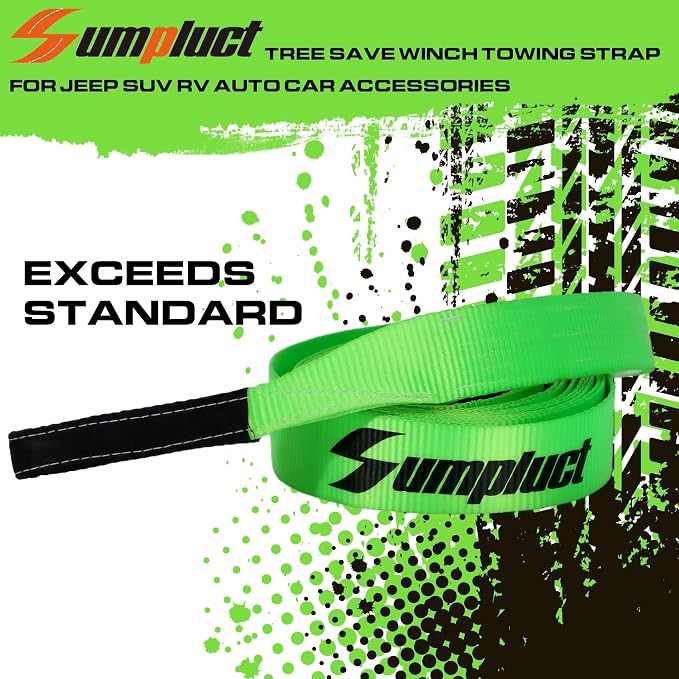 Tow Strap Heavy Duty 2" x 20 Ft,24,068 lbs Break Strength Reinforced Tree Saver Straps,Use for Emergency Towing Rope,Vehicles,Boats,Jet Ski,4x4 Off Road Tow Truck Camper Accessories Travel Essentials