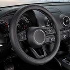 Black Car Steering Wheel Cover Small Size 14-14.25 inch (35.5-36 cm), for Prius Civic Model 3 Model Y Camaro, Breathable Microfiber Leather