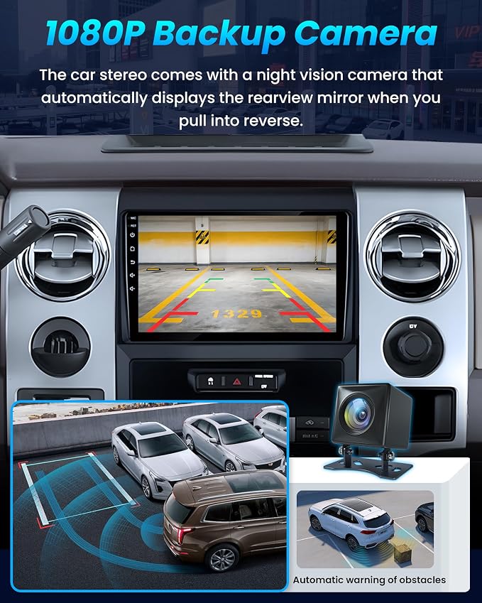 Car Radio for Ford F150 2009-2014: [4Core 64G ROM] 9 inch HD Touchscreen Stereo with Wireless CarPlay Android Auto GPS 5G WiFi FM RDS DSP SWC Mirror Link, Free Backup Camera (Only fit Manual AC)