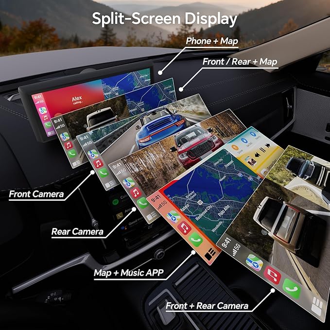 8.1" Portable Wireless Carplay Car Stereo, Apple CarPlay & Android Auto, 2K Built-in Dash Cam, 1080P Backup Camera, Plug & Play Touchscreen with Offline GPS Navigation, Bluetooth 5.2 for Truck SUV RV
