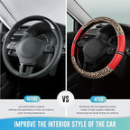 Leopard Steering Wheel Cover for Women, Cute Anti-Slip Microfiber Leather, Universal Fit 14.5-15 Inch Round Steering Wheel - Red