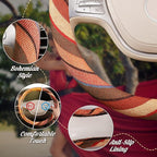 Boho Steering Wheel Cover with Baja Blanket Cloth, Ethnic Style Auto Wheel Cover Made of Coarse Flax, Fits 14 1/2-15 1/4 inches Car Wheel
