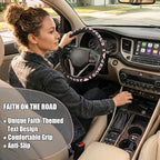 Christian I Love Jesus Pink Steering Wheel Cover for Women & Girls with 2 Pack Car Coasters, Pink Car Accessories, Christian Gifts for Women, Universal 15" Fit for Cars, SUVs, Trucks