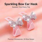 2 PCS Bling Car Seat Headrest Hooks, Crystal Rhinestone Bow Car Purse Hooks, Vehicle Seat Back Storage Hook for Handbag Purse Coat Grocery, Universal for SUV Truck Sedan (Pink)