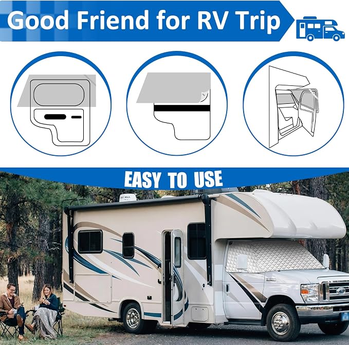 RV Windshield Cover Compatible with Ford E450 Class C 1997-2025 RV Front Window 4 Layers Class C Motorhome Cover 27 Foot Temperature Control Sunshade/Snow Cover Upgraded Strong Magnet