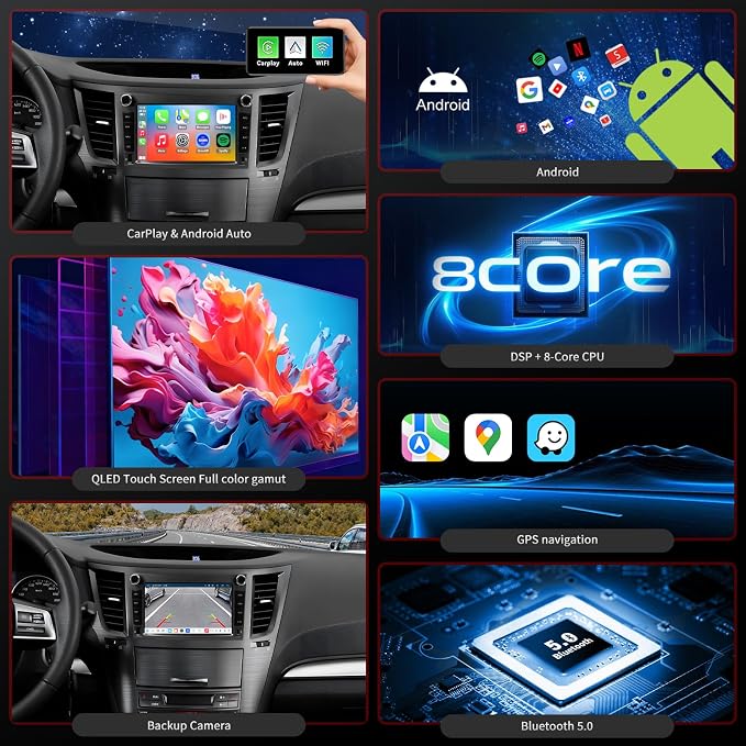 QLED Radio for Subaru Legacy Outback Upgrade 2010 2011 2012 2013 2014,4G Network,Touch Screen Stereo Replacement,Wireless carplay Android auto,Free Camera
