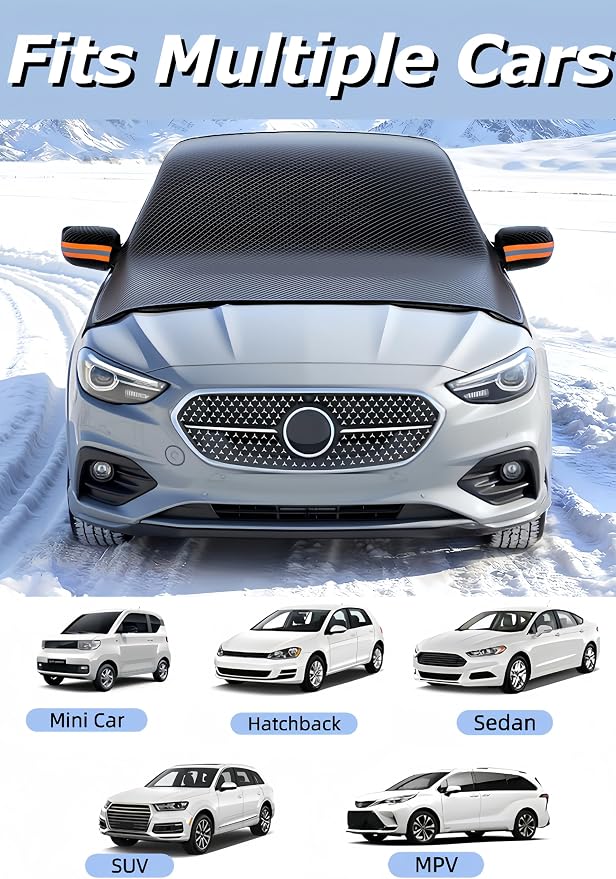 Windshield Snow Cover,Oxford Fabric Winter Frost Cover with Side Window and Rearview Mirror Protector, Extra Large Magnetic Frost Guard Windshield Cover for Most Cars,SUV,Sedan,Truck (Green)