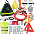 Auto Emergency Kit, 55-Piece Car Emergency Roadside Kit with Jumper Cables, First Aid Kit, Safety Hammer, Goggles, Tow Ropes and More Ideal Car Essential Accessories for Women and Men