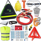 Auto Emergency Kit, 55-Piece Car Emergency Roadside Kit with Jumper Cables, First Aid Kit, Safety Hammer, Goggles, Tow Ropes and More Ideal Car Essential Accessories for Women and Men