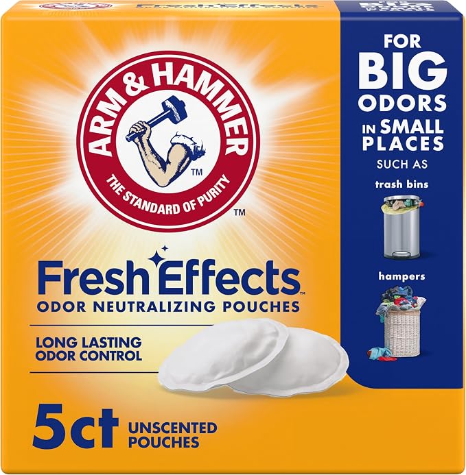 ARM & HAMMER Fresh Effects Odor Neutralizing Baking Soda Pouches, 5 Count | Long-Lasting, Fragrance-Free, For Shoes, Cars, Home & Small Spaces, Odor Absorber