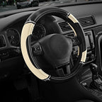 Leather Steering Wheel Cover - Made with PVC Leather - Anti-Slip, Universal Fit 14 1/2 inches to 15 inches - Milky White