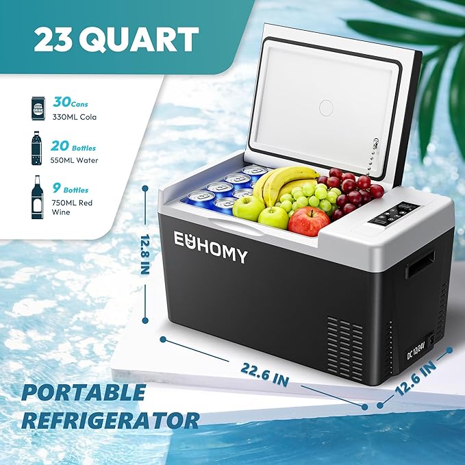 12 Volt Refrigerator, 23QT(22L) Compressor Electric Cooler APP Control, Car Fridge -4℉~68℉, Portable Refrigerator 12/24V DC 100-240V AC, Portable Freezer for Camping, Boat, Travel
