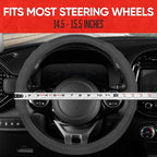 Soft Touch Leather Gray Steering Wheel Cover with Grooves, Advanced Traction Universal Fit for Standard Sizes 14.5 15 15.5 inches