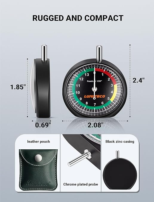 4-Pack Tire Tread Depth Gauge, Dial Type Tire Depth Gauge Reads in 1/32" for Tread Wear, Professional Pocket Tire Gauge with Case for Truck, Motorcycle, Car and Bus Tyre in 32nds