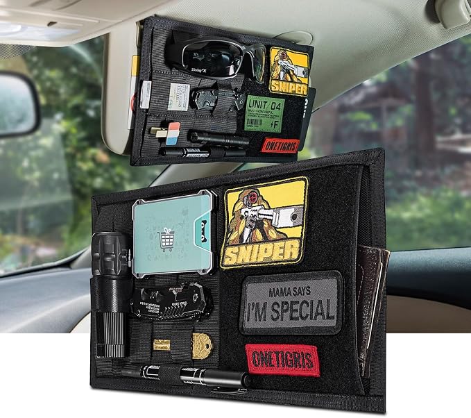 Molle Visor Panel Organizer, Molle Panel Tactical Car Sun Visor Cover Vehicle Visor Storage Holder Pouch Molle Webbing with Hook-and-Loop Straps for Cars, Trucks, Suvs (B)