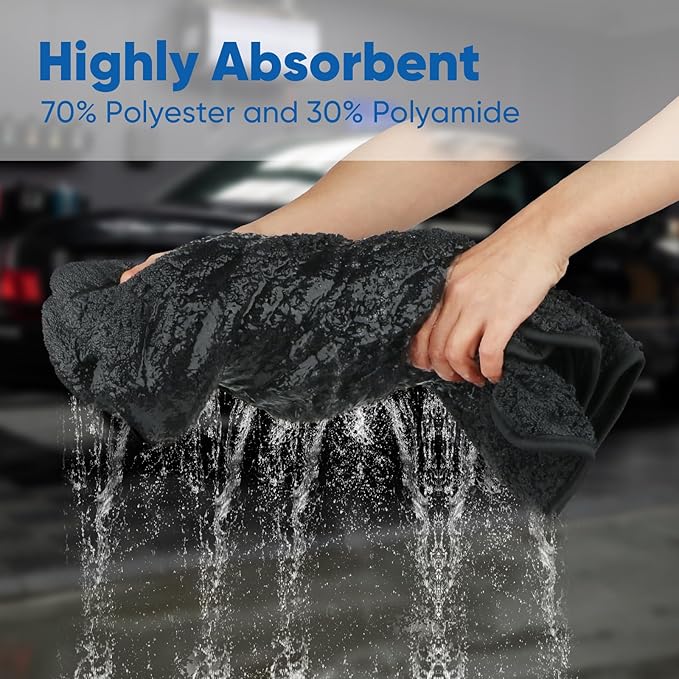 Professional Car Drying Towel (36"x 24") with Twisted-Loop Technology, 1200GSM for a Streak-Free Finish – Microfiber Towels for Cars, Trucks, SUVs, RVs and Motorcycles