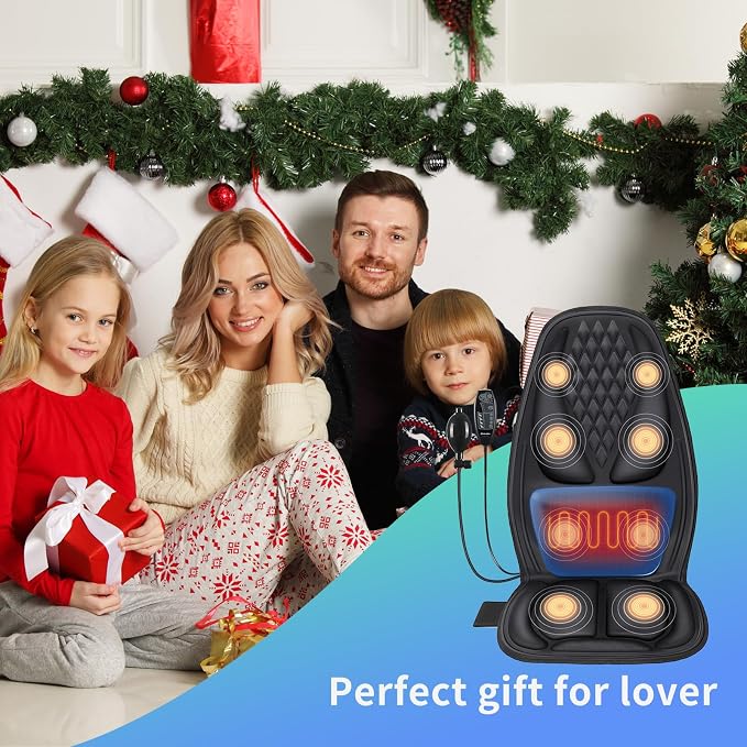 Back Massager with Heat with 8 Motors, Massage Chair Pad, Seat Massager with Back Traction for Full Body Massage, Massage Cushion for Home/Office/Father's Day