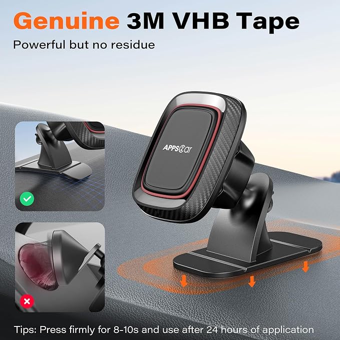 [2 Pack] Magnetic Phone Holder for Car, Dashboard Magnetic Car Phone Holder Mount with Strong VHB Adhesive Mounting, Requires Metal Plate for Use, Compatible with Most Phones(Not for Magsafe)