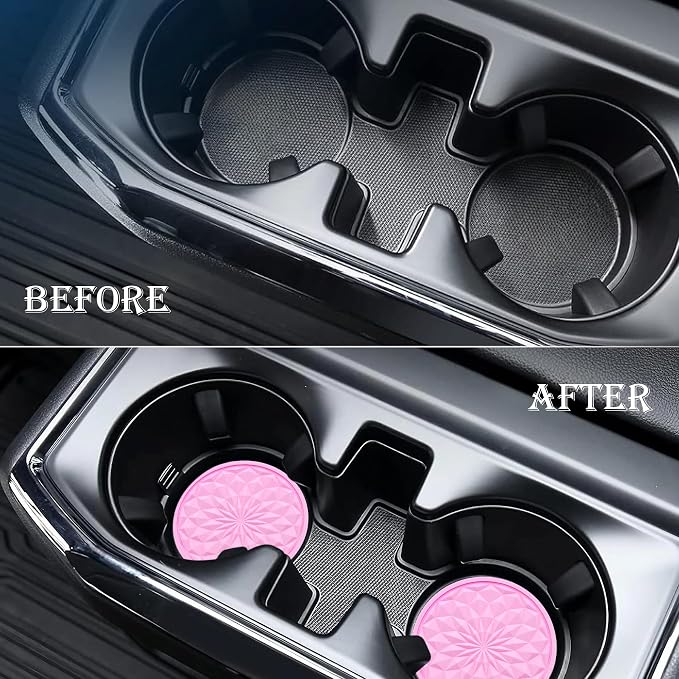2 Pack Silicone Car Cup Holder Coaster – 2.75 Inch Non-Slip Drink Mat, Universal Fit for Most Vehicles – Cute & Functional Auto Accessories (Pink)