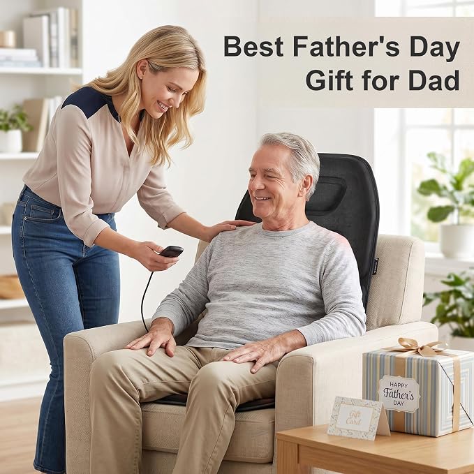 2026 Graphene Heated Chair Massager Pad – 4900 RPM Vibration Motor, Full Back Massage Seat Cushion for Office Chair & Recliner, for Dad Men