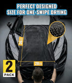 2-Pack Car Drying Towels, Large 36 x 28 Inch, 1300 GSM, Dual-Gray | Twisted Loop Microfiber Towel for Cars - Absorbent Car Dry Towel and Car Wash Towel for Streak-Free, Paint-Safe Car Detailing