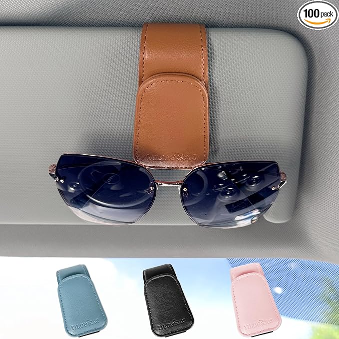Magnetic Sunglass Holder for Car Visor,Leather Glasses Holder,Vehicle Accessories Sunglasses Visor Clip for Truck 2 Pack