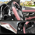 Steering Wheel Cover for Car, Standard Size 14.5-15 inch, Auto Interior Accessories, Black and Pink