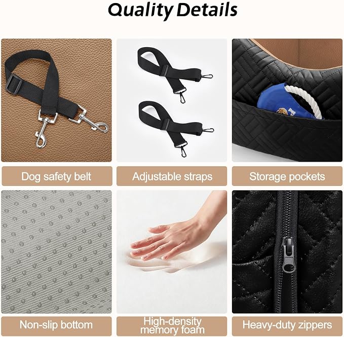 Dog Car Seats for Small Medium Dogs Under 35lbs, Waterproof PU Leather Dog Booster Seat with Detachable Cover, Thickened Memory Foam Pet Car Seat with Safety Belt and Storage Pockets