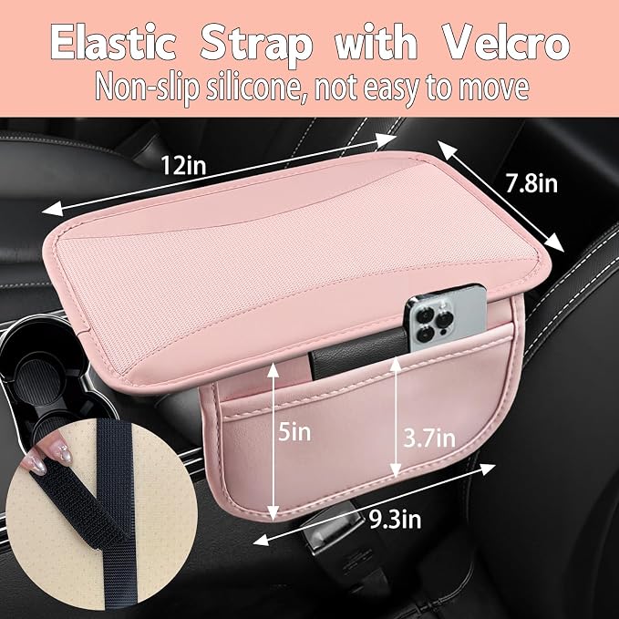 6 PCS Nappa Microfiber Leather Pink Steering Wheel Cover Set, Breathable Fabric Steering Wheel Cover 14.5-15inch Universal, Car Center Console Cover, Seat Belt Cushion, Cup Holder Coaster