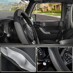 Car Steering Wheel Cover for F-150 Tundra Range Rover 15.5-16 inch, Black and Gray Microfiber Leather