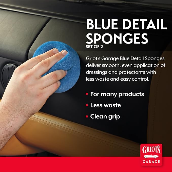 Griot's Garage Blue Detail Sponges for Car Detailing and Polishing, Foam Applicators for Waxes, Tire Dressings, Cleaners, Coatings, and Conditioners, 11205, Set of 2