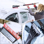 Car Snow Brush with Ice Scraper and Squeegee 3 in 1, 39" Extendable Cleaning Kit Long Handle, Windshield Snow Removal Tool Scratch Free for SUV Truck RV Window Roof Exterior Wash Supplies, Red