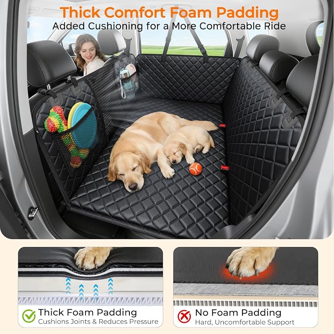 2026 Upgraded Back Seat Extender for Dogs - Large Hard Bottom Dog Car Seat Cover Holds 550lbs, Waterproof Dog Hammock Pet Bed with High-Density Foam Non-Slip Backseat Protector