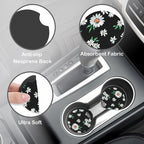 Cute Daisy Steering Wheel Cover for Women, Anti-Slip Car Steering Wheel Cover with 2 Pcs Cup Holders Neoprene Breathable Car Accessories Universal 15 Inch Auto Interior Decor