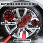 4PCS Long Handle Wheel Brush Kit,Bendable and Durable Wheel Rim Cleaner Brush Set Red