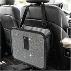 Bling Car Trash Can with Rhinestone, Sparkling Foldable Auto Garbage Container Hanging Back Seat Organizer, Crystal Dustbin Leakproof Garbage Can for Vehicle Home Office (Colorful)
