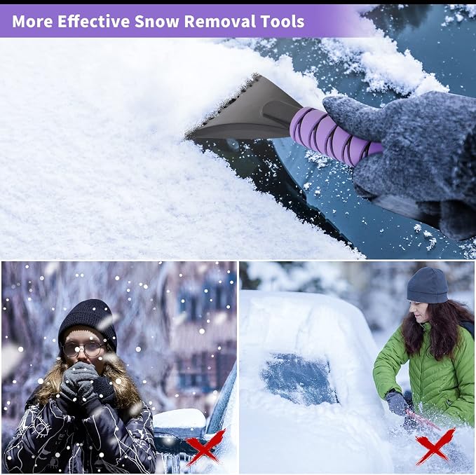 2 Pack 27" Snow Brush and Ice Scraper for Car Windshield - Purple | Soft Non-Scratch Bristles, Non-Slip Foam Grip, Detachable Design, Car Snow Removal Tool for Windshields & Windows