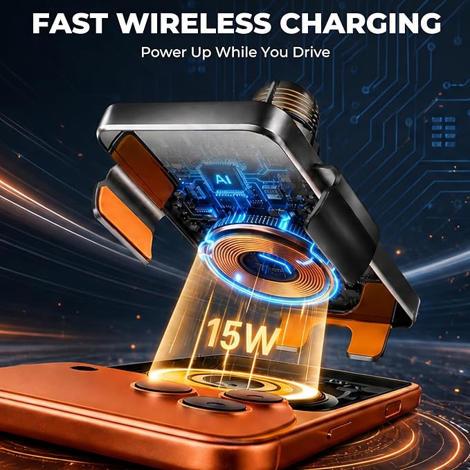 Car Phone Mount for 2026 Toyota RAV4, Smart Auto-Clamping for 12.9" Screen Only, 15W Wireless Fast Charging, Premium Aluminum Holder, Without Blocking Airflow