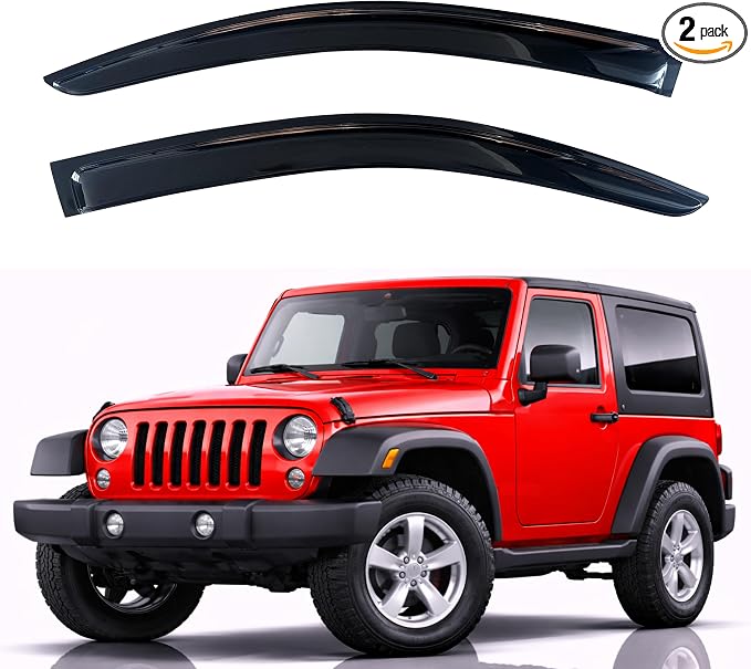 KPY Rain Guards Fit for 2007-2018 Jeep Wrangler JK (2-Door), Out-Channel Window Visors Vent Wind Deflectors 2PC, Car Accessories for 07-18 Wrangler JK (2-Door Only)