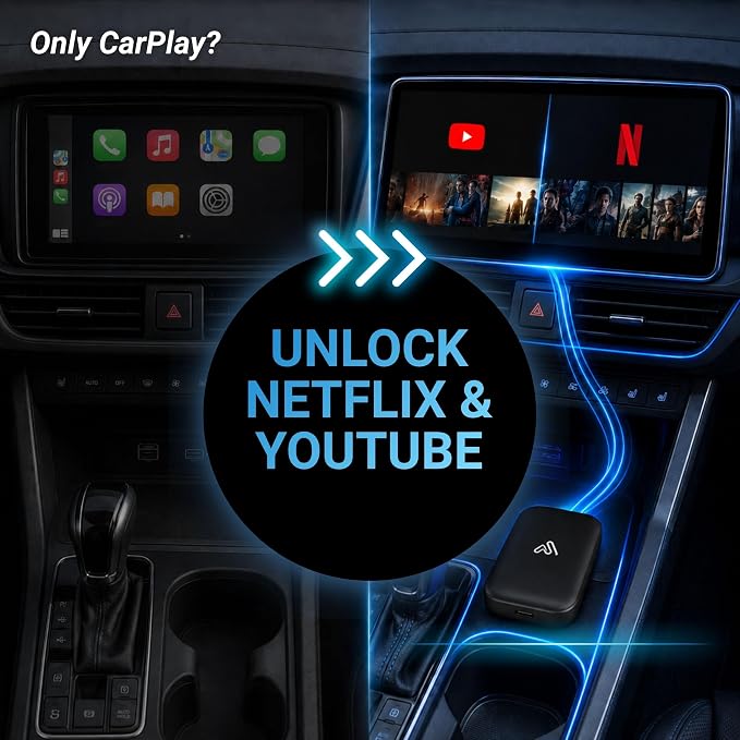 AI Box Lite Air – Wireless Adapter for Factory CarPlay – Stream Personal Media & Online Apps via Phone Hotspot – Fast Plug & Play Performance – Works with Authorized Accounts