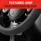 Soft Touch Leather Gray Steering Wheel Cover with Grooves, Advanced Traction Universal Fit for Standard Sizes 14.5 15 15.5 inches
