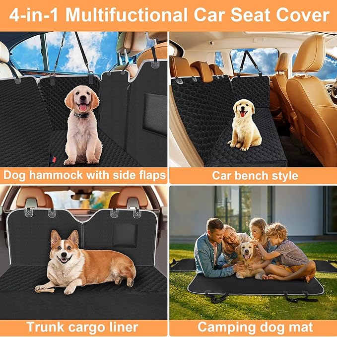 Dog Car Seat Cover, 2026 Upgraded 600D Heavy Duty Waterproof & Scratch-Resistant Dog Hammock for Car, Back Seat Pet Cover for Dogs with Sedan and Truck, X-Large, Black