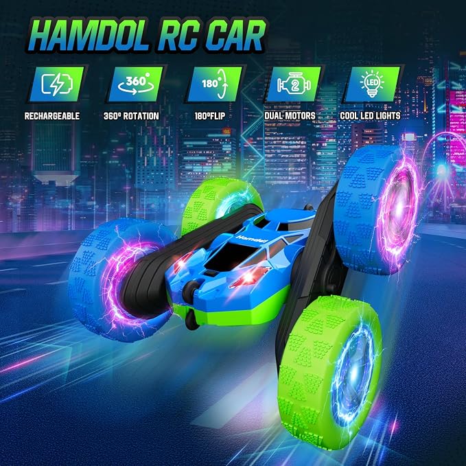 RC Cars Toys for Kids Ages 6-12, 360° Spinning Double-Sided Remote Control Car with LED Lights, 4WD Rechargeable Toy for Boys Age 8-10, Perfect Birthday Holiday Valentines Easter Gift