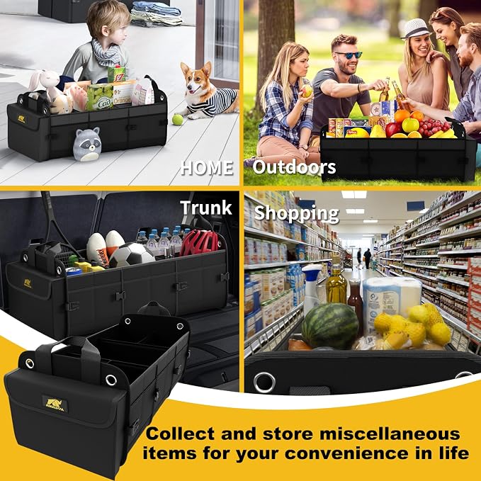 Car Trunk Organizer with Cooler, 100L, Premium Material, Black | Collapsible Heavy Duty Large Car Organizer, Sturdy Trunk Storage for SUV with Adjustable Straps and Non Slip Bottom
